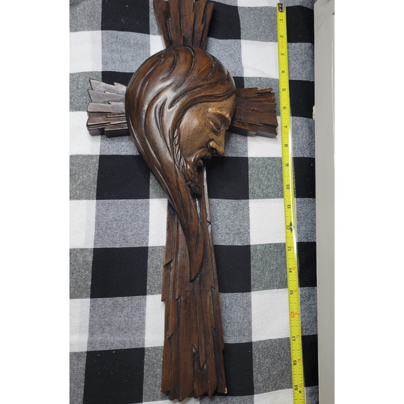 Vintage Crucifix Jesus Bust Cross Christianity Religious 1970s Decor Stunning - Picture 6 of 8